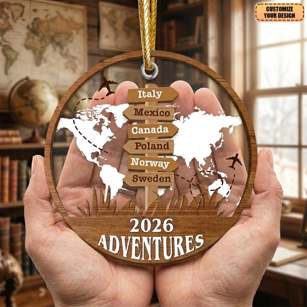 Personalized Travel Adventure Ornament, Christmas Gift for Travelers