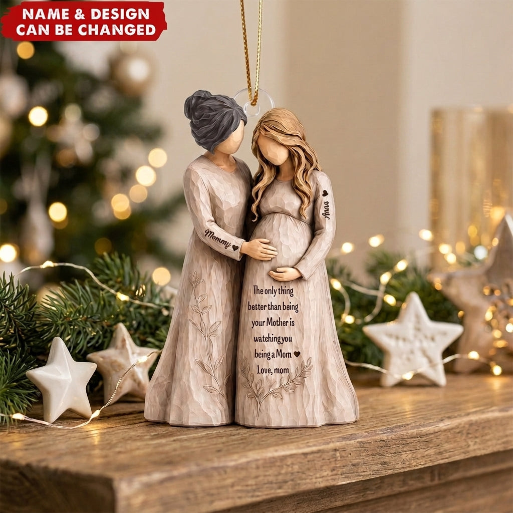Pregnancy Announcement Mom To Mom - Personalized Acrylic Ornament - New Mom Gift, Gift For Daughter