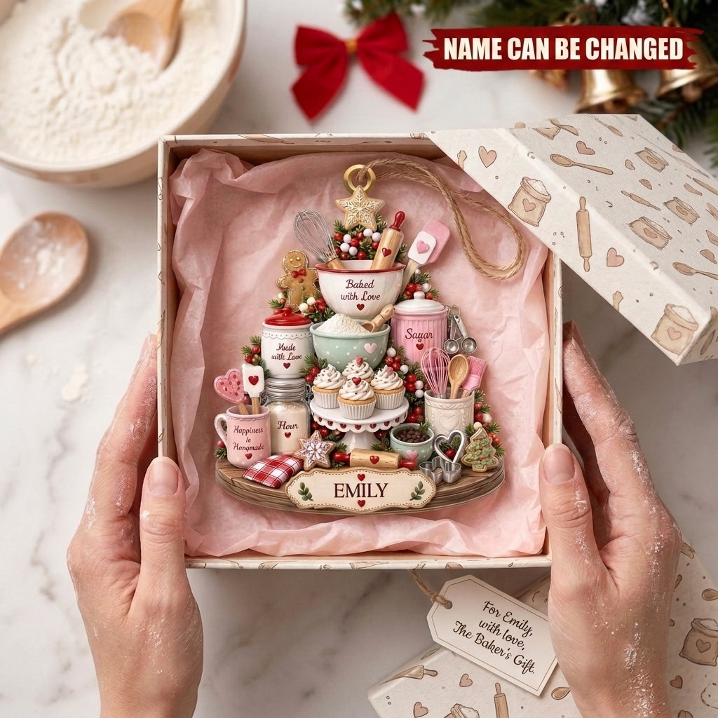 Baked With Love, Personalized Custom Wood Ornament, Gift For Baking Lovers