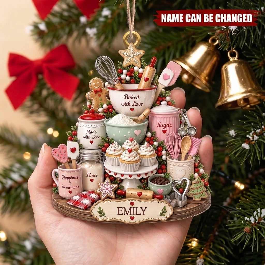 Baked With Love, Personalized Custom Wood Ornament, Gift For Baking Lovers
