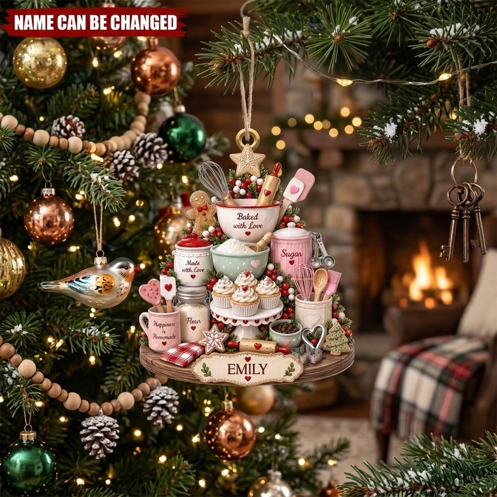 Baked With Love, Personalized Custom Wood Ornament, Gift For Baking Lovers