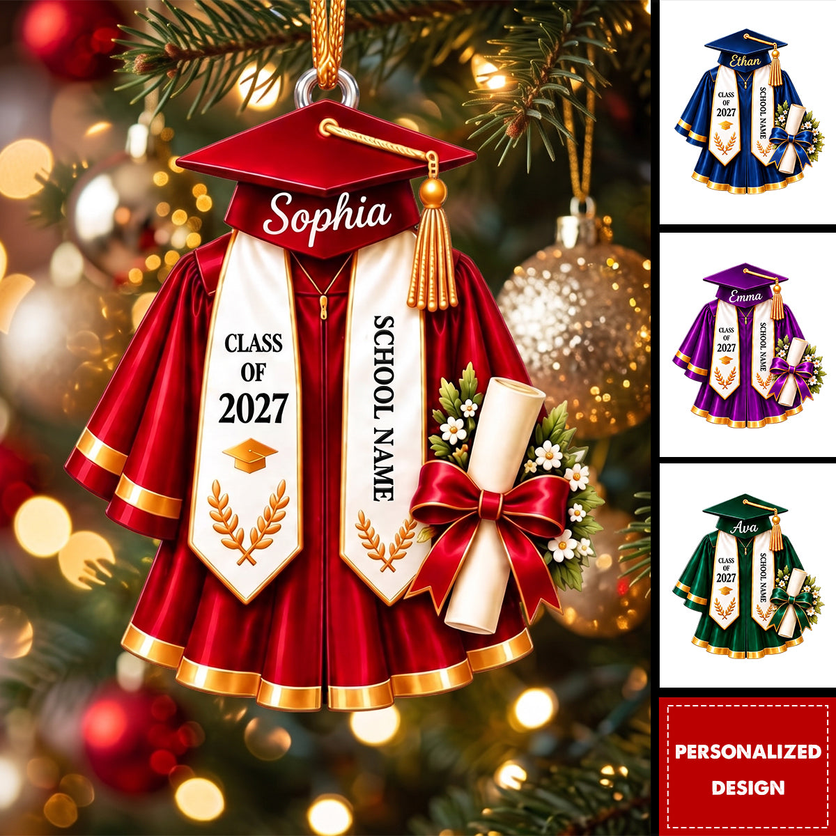Personalized Acrylic  Graduation Cap and Gown Ornament,Christmas Ornament, Graduation Gift