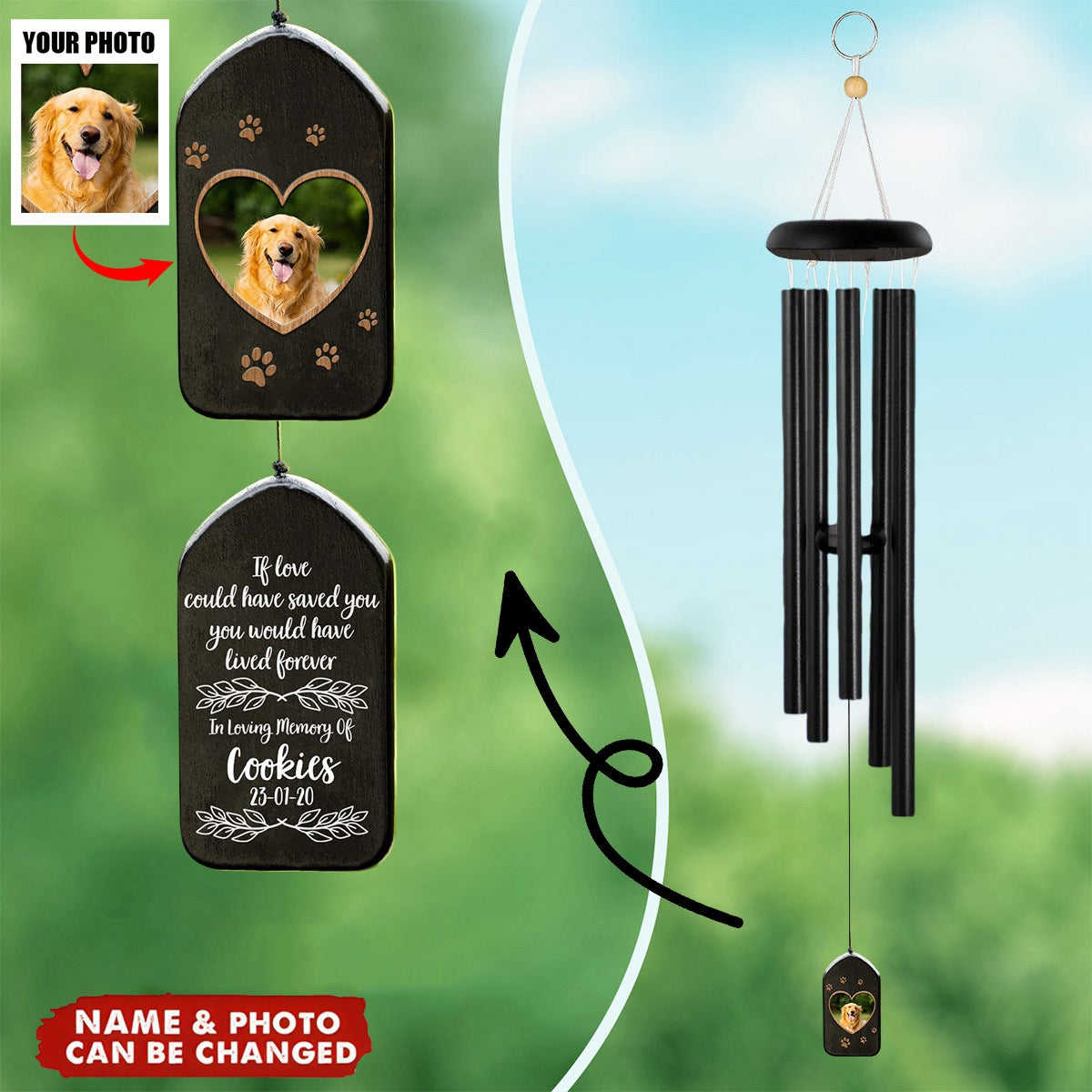 Custom Photo You Left Paw Prints On My Heart Memorial Wind Chimes