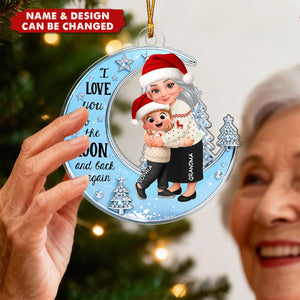Acrylic Ornament - Grandma & Grandchild on Crescent Moon, I love you to the moon and back