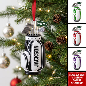 Personalized Golf Bag Ornament, Custom Name Golf Lover Christmas Ornament