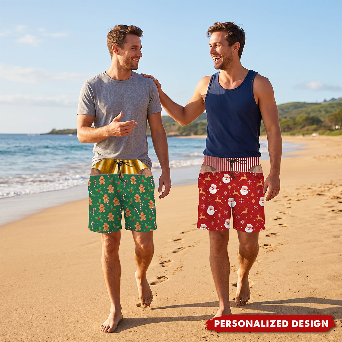 Festive Holiday Designs, Personalized Men's Beach Shorts