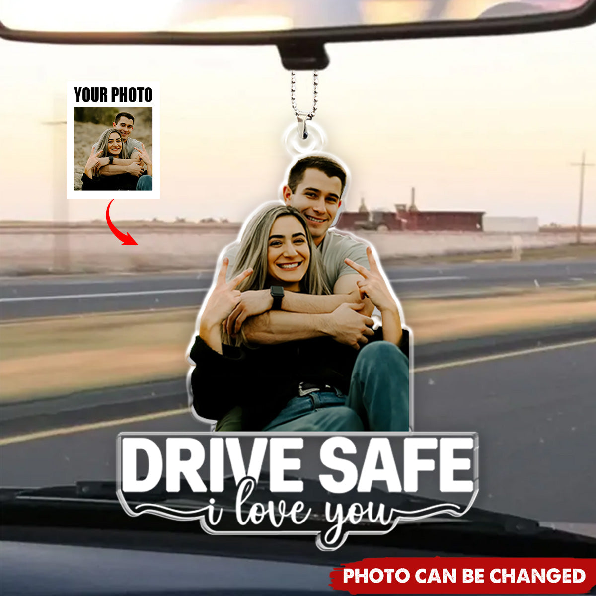 Custom Photo Happier With You - Couple Personalized Car Ornament - Gift For Husband Wife