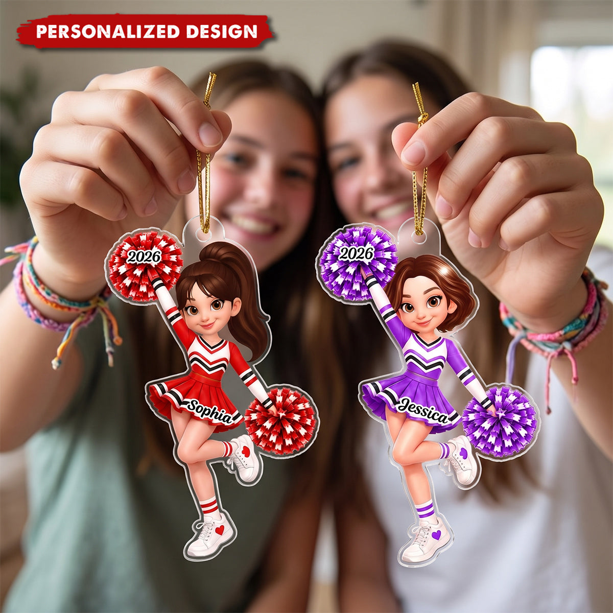 Custom Cheerleader Girl Name - Personalized Acrylic Ornament - Christmas Gift