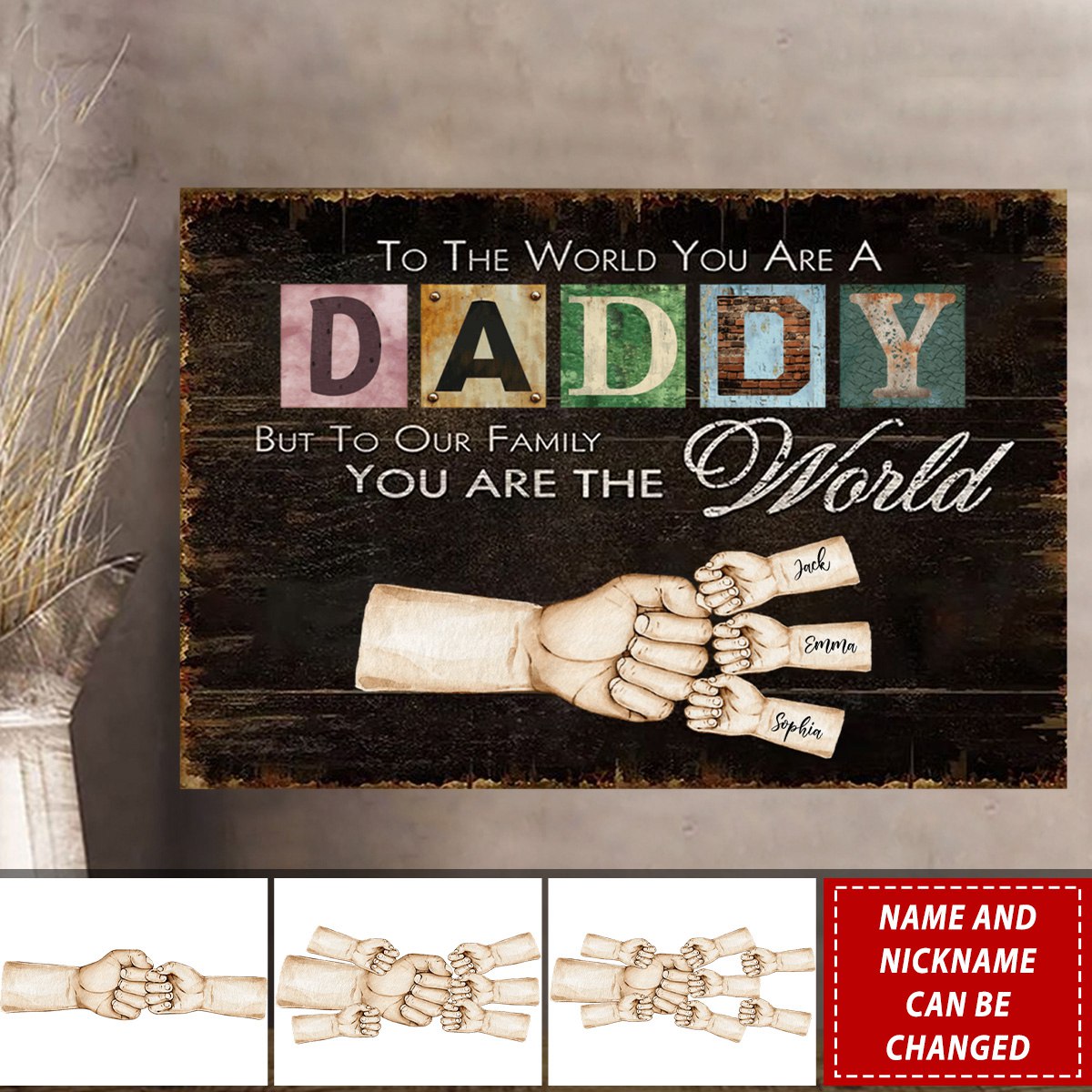Father's Day Fist Bump Personalized Canvas