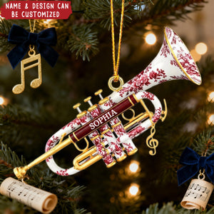 Trumpet Toile de Jouy Personalized Christmas Acrylic Ornament