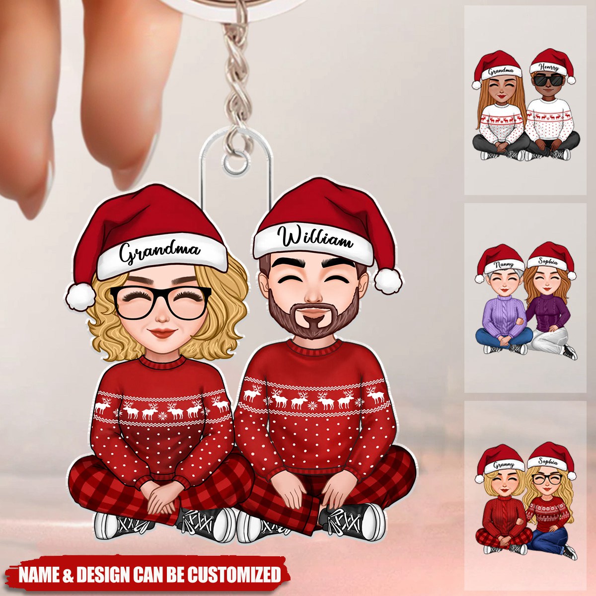 Cute Grandma Sitting With Teenage Granddaughter Grandson Personalized Acrylic Keychain