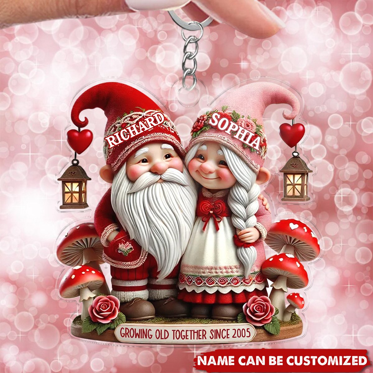 3D Effect Valentine's Dwarf Couple Personalized Acrylic Keychain, Valentine's Day Gift