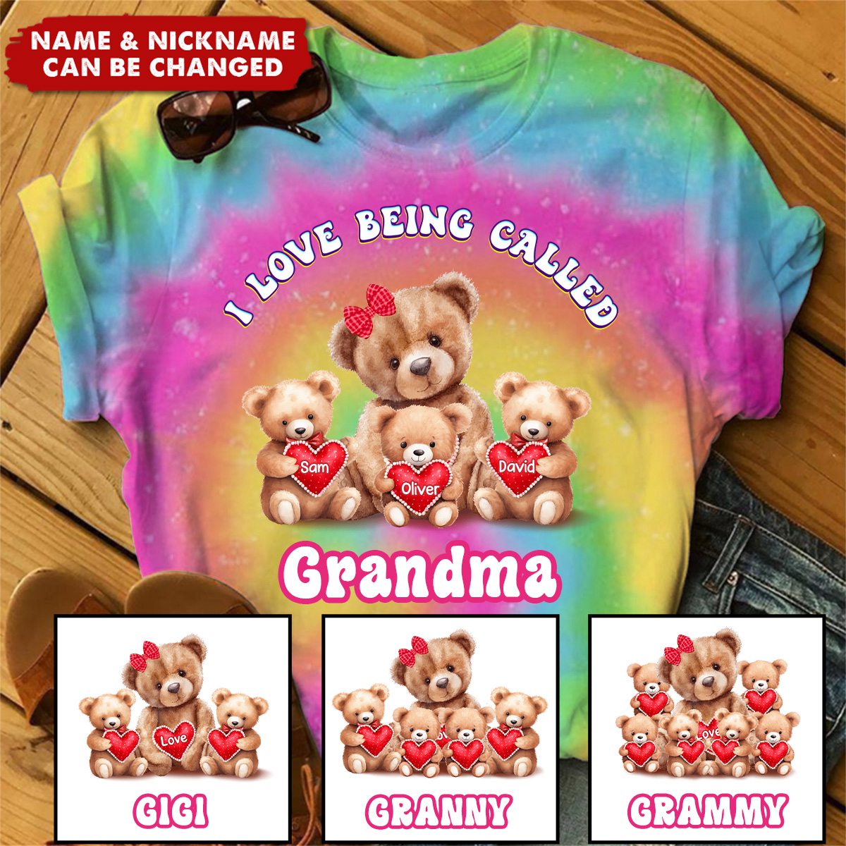 Grandma Bear I Love Being Called Grandma - Personalized T-shirt