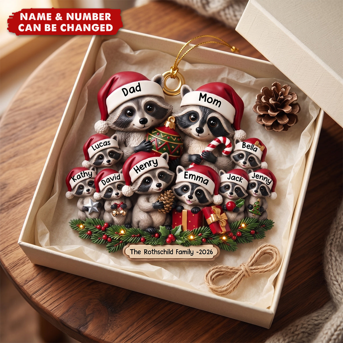 Lovely Raccoon Family Acrylic Ornament - Personalized Christmas Gifts For Family