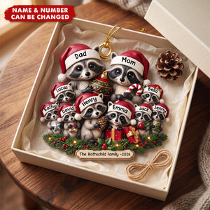 Lovely Raccoon Family Acrylic Ornament - Personalized Christmas Gifts For Family