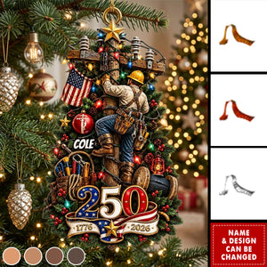 Proud American, Proud Lineman - America 250 Acrylic Ornament - Personalized Christmas Gift For Lineman