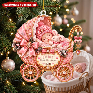 Baby's First Christmas Ornament – Personalized Stroller-Shaped Acrylic Keepsake