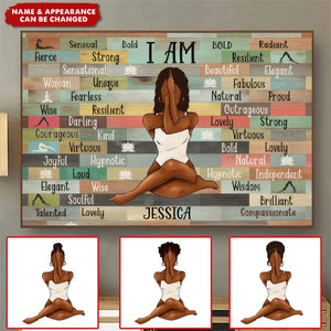 I Am Black Woman Yoga Pose - Personalized Horizontal Poster