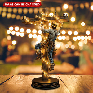 Keeping The Lights On - Personalized Lineman Custom Shaped Acrylic Plaque