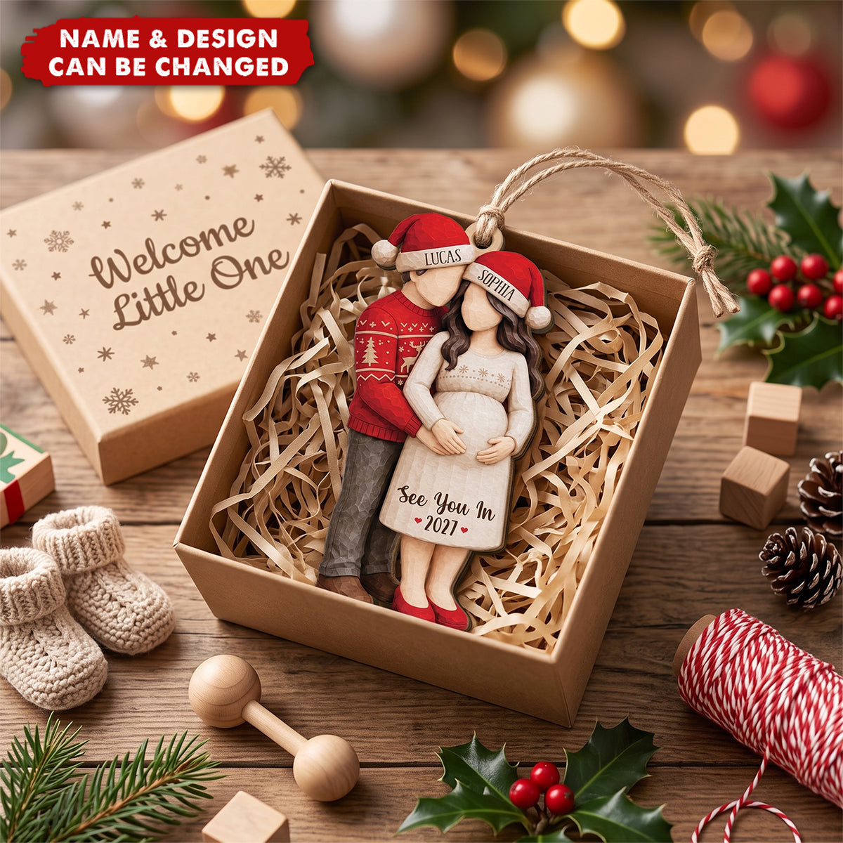 See You In 2027 Personalized Wooden Ornament - Custom Christmas Keepsake for Parents-to-Be