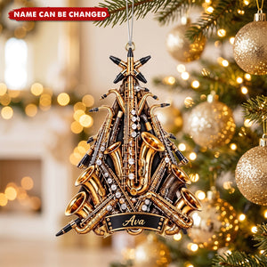 Personalized Saxophone Christmas Ornament, Custom Name Saxophonist Tree Decor