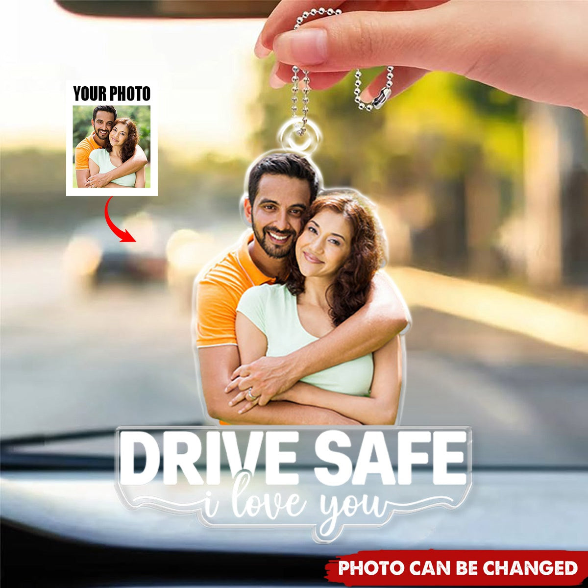 Custom Photo Happier With You - Couple Personalized Car Ornament - Gift For Husband Wife