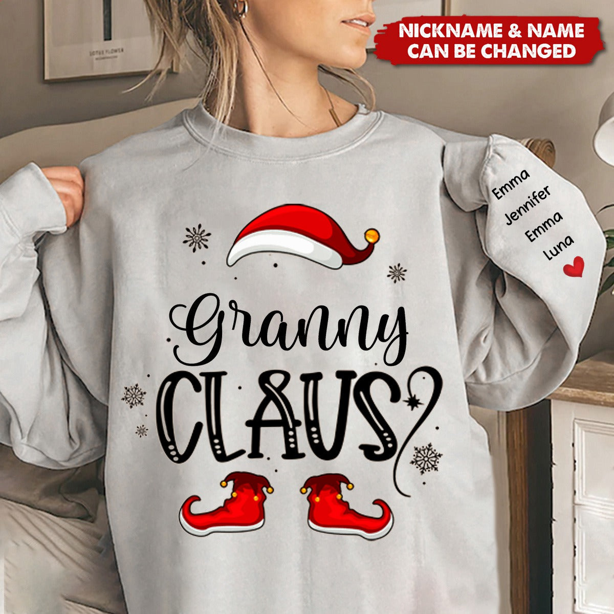 Forget About Santa I'll Just Ask Nana - Family Personalized Custom Unisex Sweatshirt With Design On Sleeve - Christmas Gift For Mom, Grandma