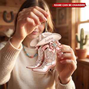 Personalized Cowgirl Boot Ornament, Custom Western Christmas Ornament