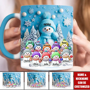 Christmas Blue Vibe Snowman Grandma Mom Colorful Kids Personalized Accent Mug
