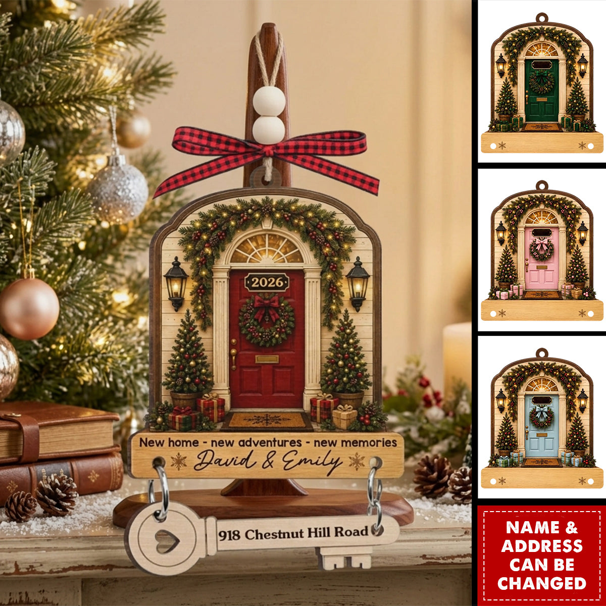 Custom New Home Wooden Ornament With Tag - Personalized Anniversary Christmas Wedding Gifts For Husband And Wife, Him And Her - Warm Hearts Sweet Home