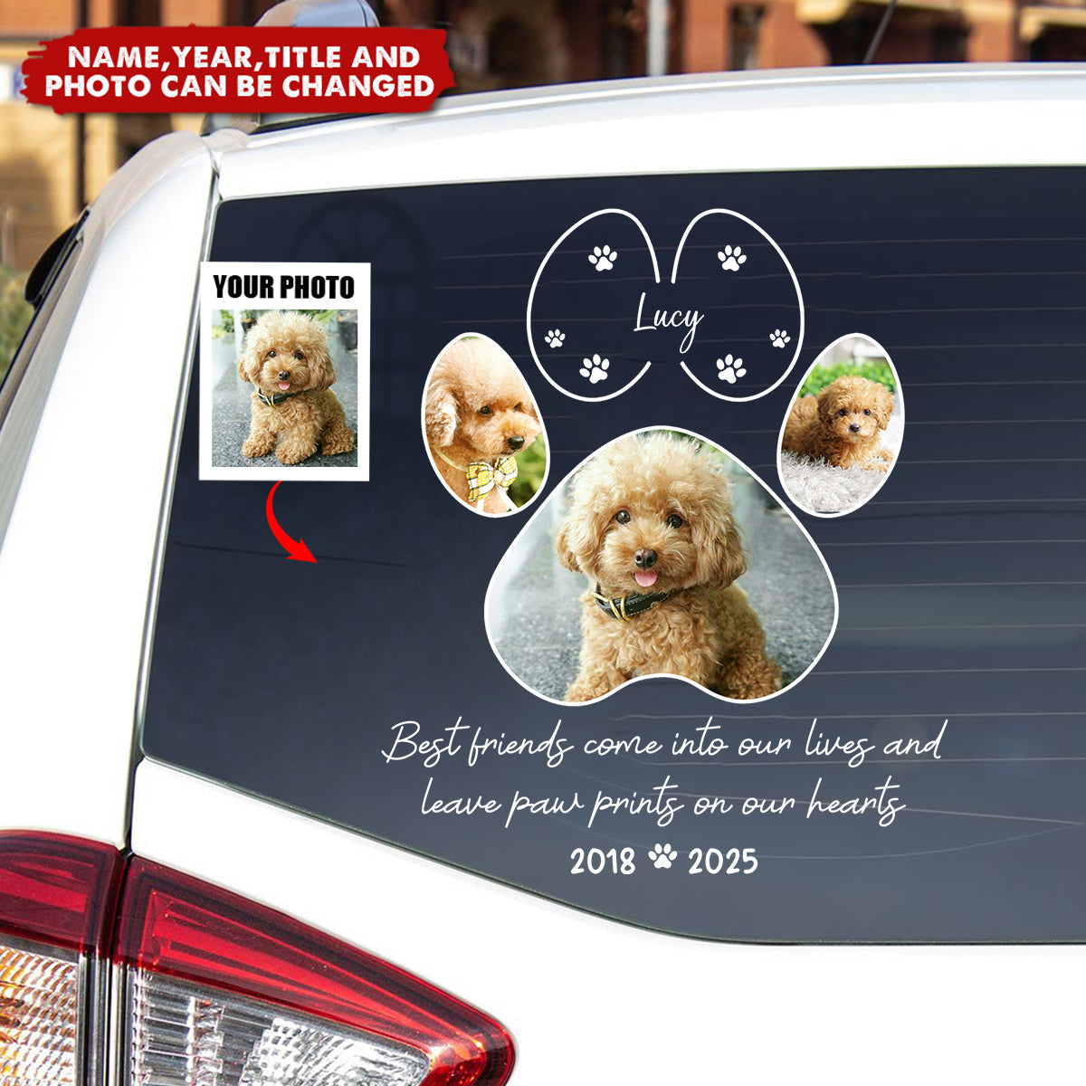 Custom Dog Photo, You Left Pawprint On Our Hearts - Personalized Memorial Decal
