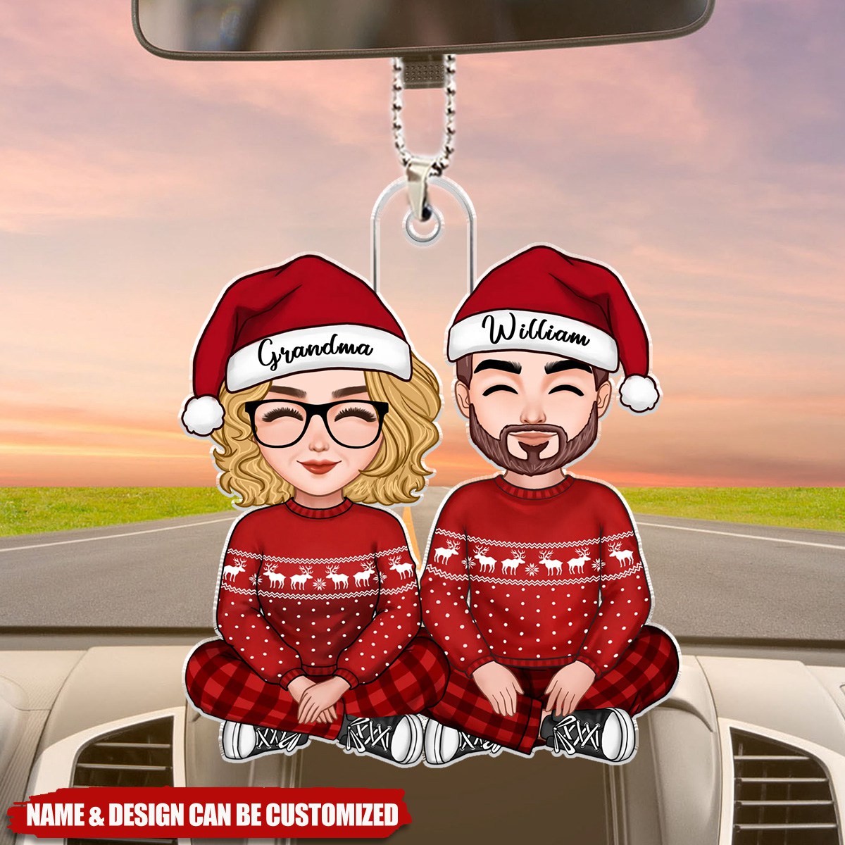 Cute Grandma Sitting With Teenage Granddaughter Grandson Personalized Acrylic Ornament