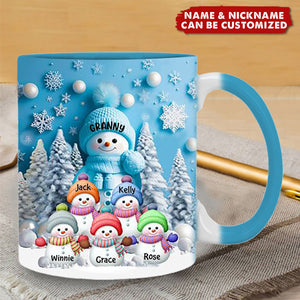Christmas Blue Vibe Snowman Grandma Mom Colorful Kids Personalized Accent Mug