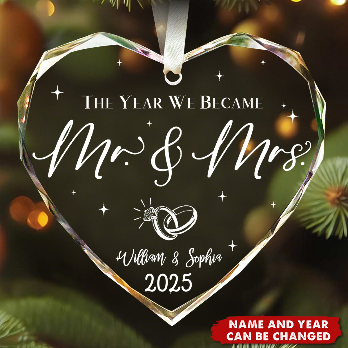 Wedding Gifts, Mr & Mrs Ornament 2025 - Crystal Glass Ornament