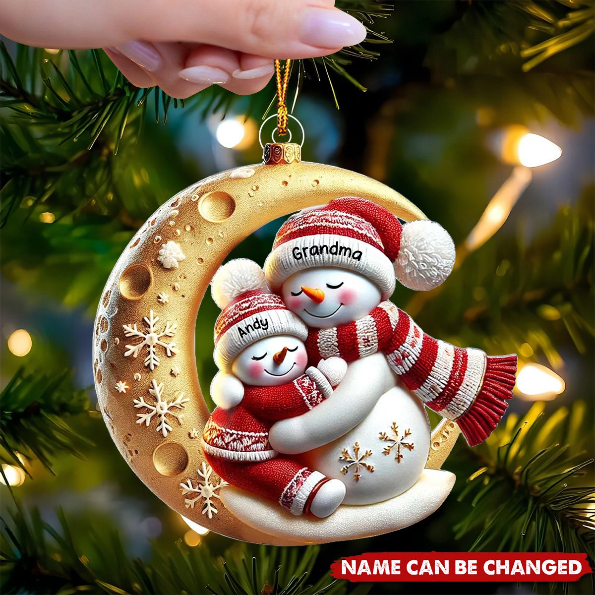 Personalized Gift For Grandkid Grandma Snowman On The Moon Ornament
