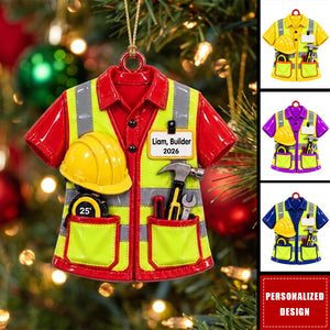Custom Name Builder Christmas Ornament, Construction Work Shirt with Tools