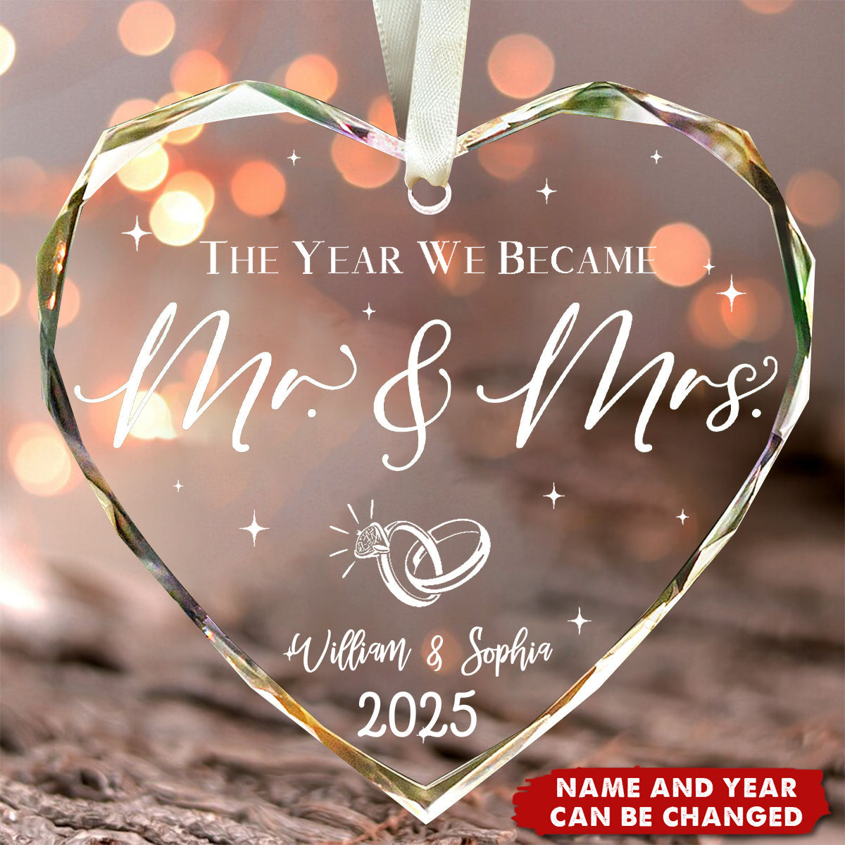 Wedding Gifts, Mr & Mrs Ornament 2025 - Crystal Glass Ornament