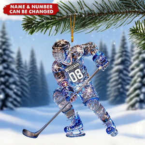 Ice Hockey Player Crystal Effect Acrylic Ornament, Custom Name Sport Theme Christmas Unique Gift