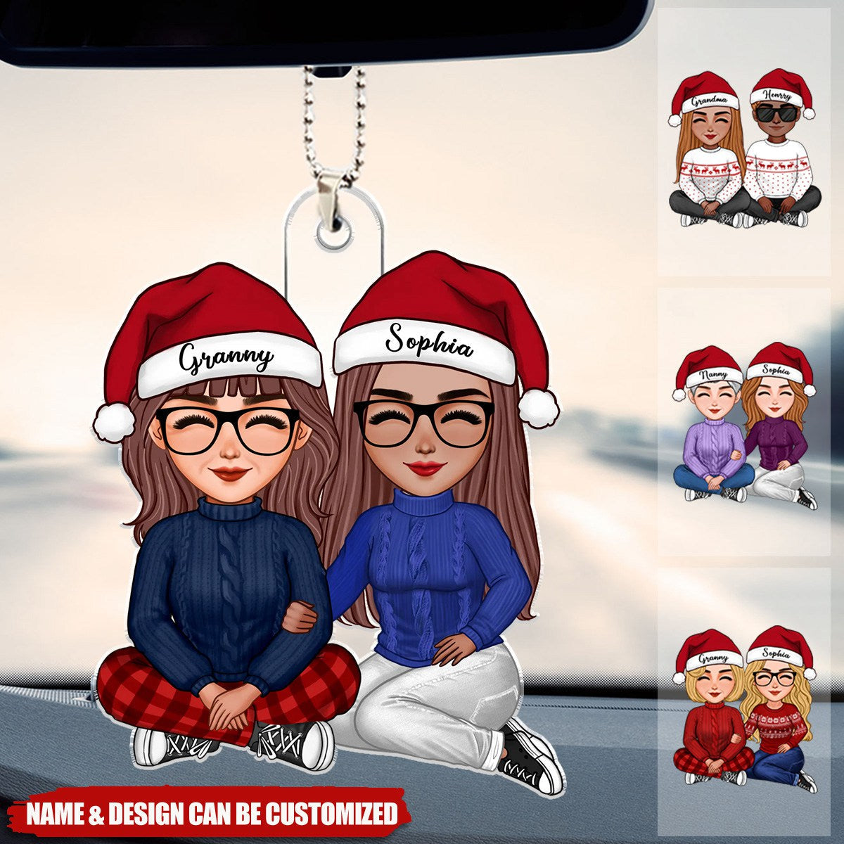 Cute Grandma Sitting With Teenage Granddaughter Grandson Personalized Acrylic Ornament