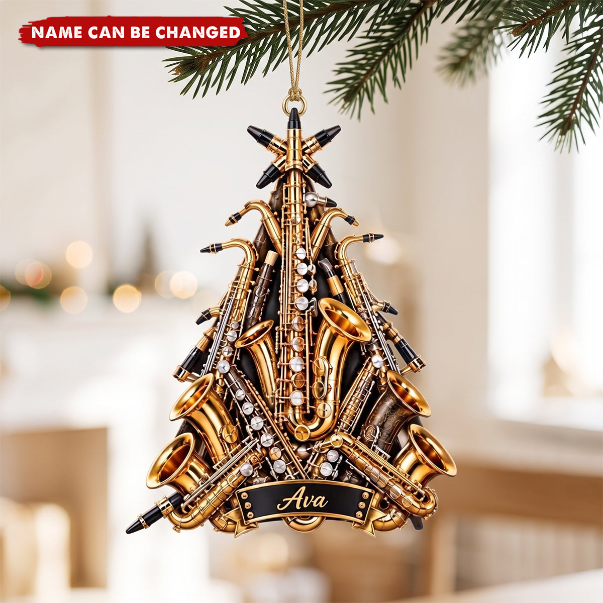 Personalized Saxophone Christmas Ornament, Custom Name Saxophonist Tree Decor