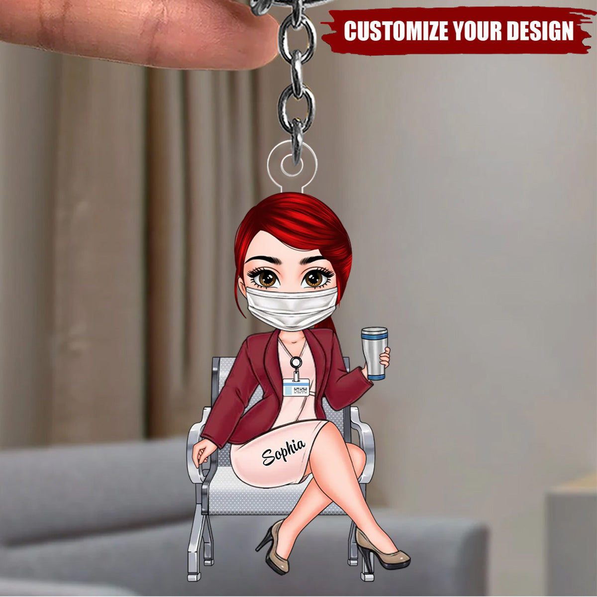 Custom Cartoon Gift For Medical Staff - Personalized Acrylic Keychain