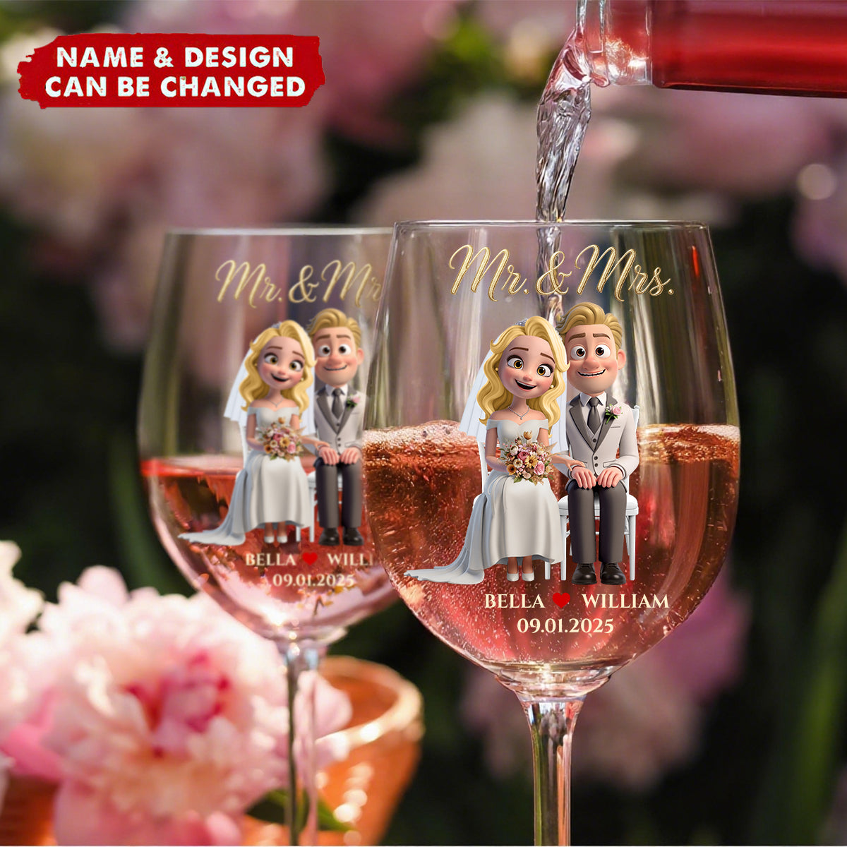 Wedding Couple Wine Glass - Personalized Gifts For Couple