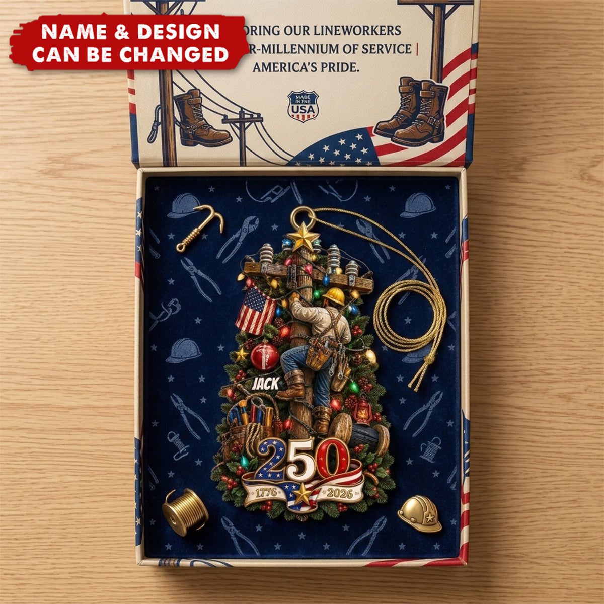 Proud American, Proud Lineman - America 250 Acrylic Ornament - Personalized Christmas Gift For Lineman