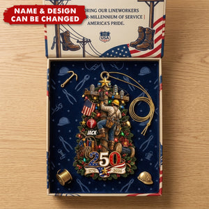 Proud American, Proud Lineman - America 250 Acrylic Ornament - Personalized Christmas Gift For Lineman