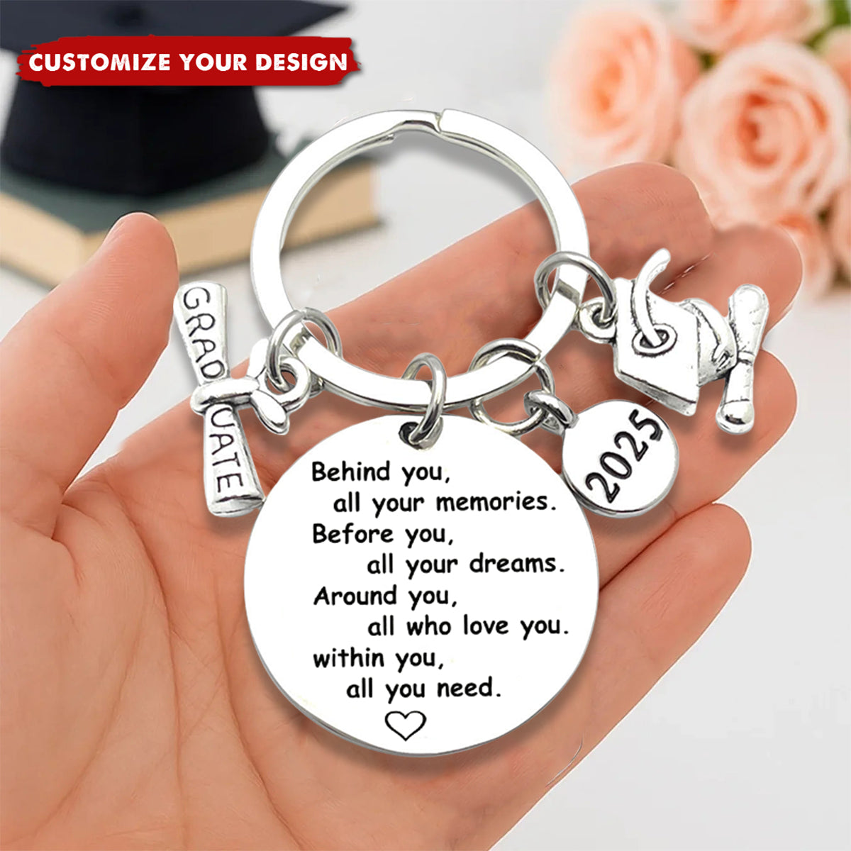 Graduation 2025 Diploma And Mortar Board Personalized Keychain