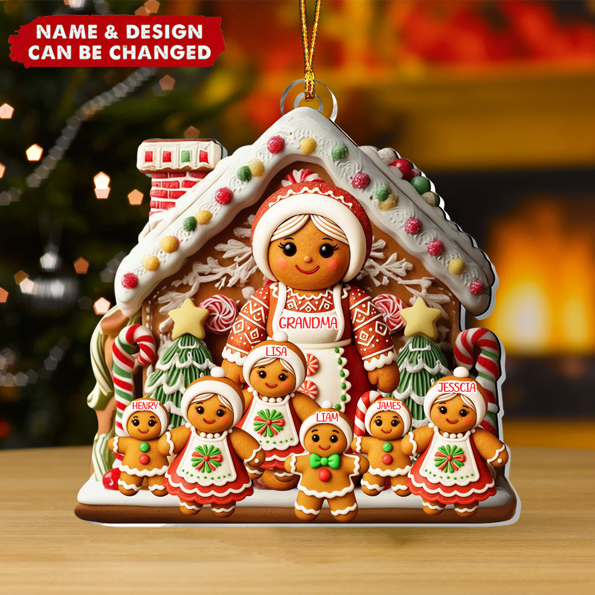 Gingerbread Grandma And Grandkids - Personalized 1-Layer Acrylic Ornament
