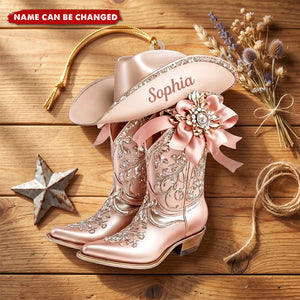 Personalized Cowgirl Boot Ornament, Custom Western Christmas Ornament