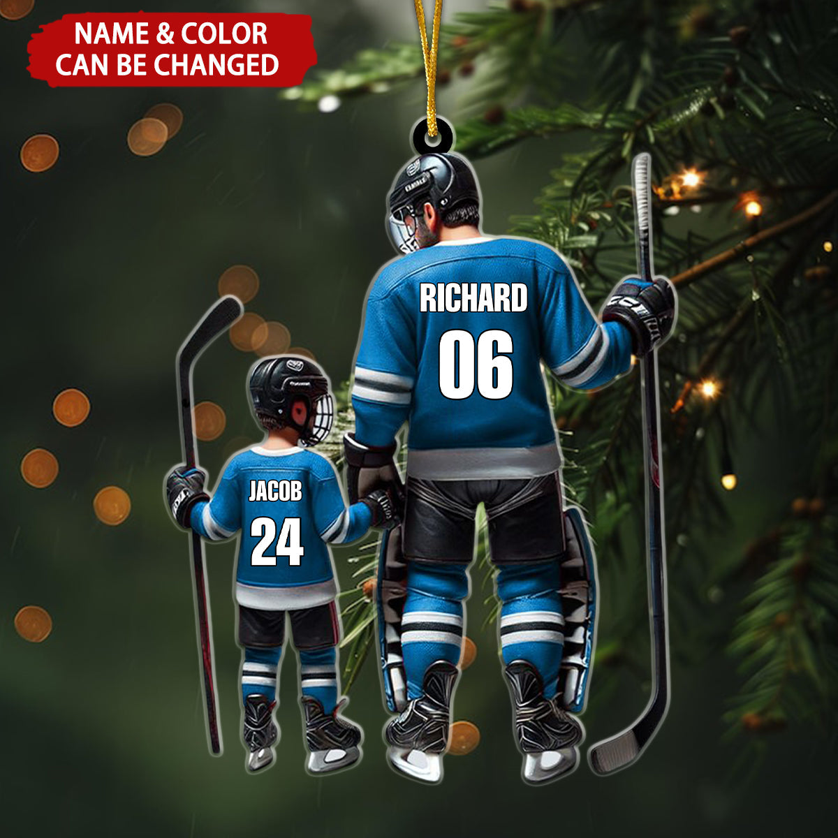 Dad and Son Ice Hockey Personalized Christmas Ornament