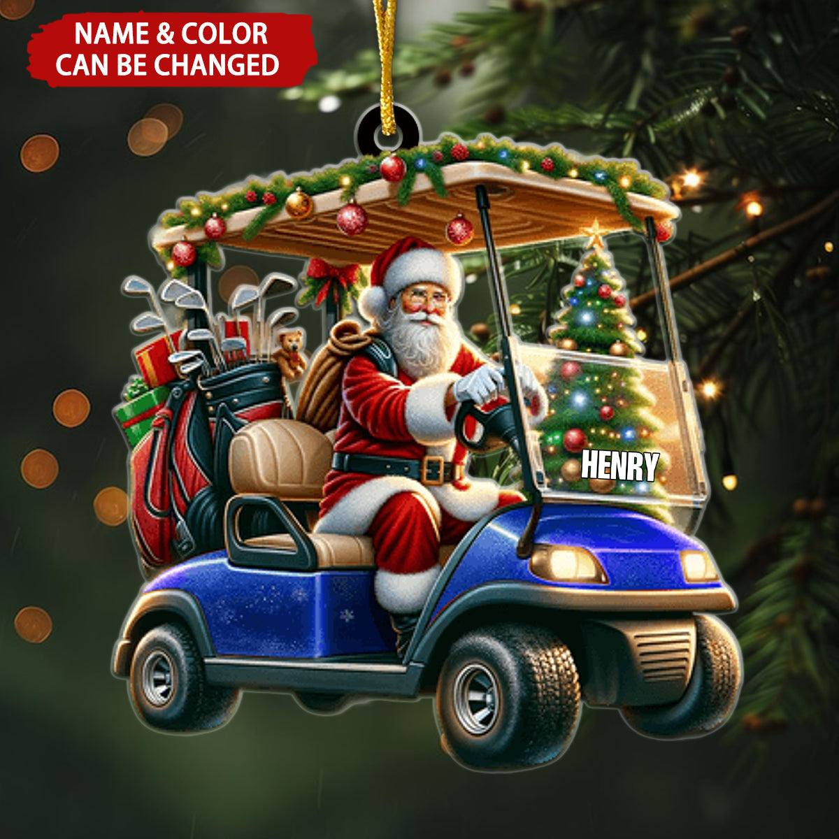 Santa Riding Golf Cart Coming Home, Personalized Christmas Ornament