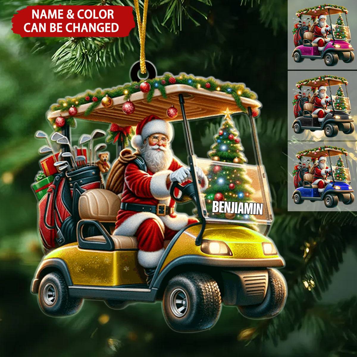 Santa Riding Golf Cart Coming Home, Personalized Christmas Ornament